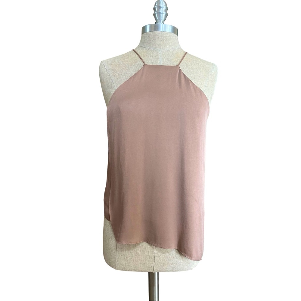 Milly Mauve Mocha Silk Blend Assymetrical Sleeveless Blouse High Neck Size 8